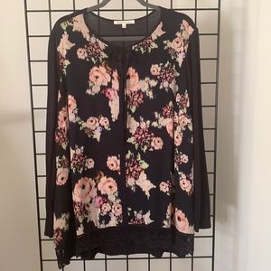 Daniel Rainn Plus Size Blouse - Navy & Coral Floral